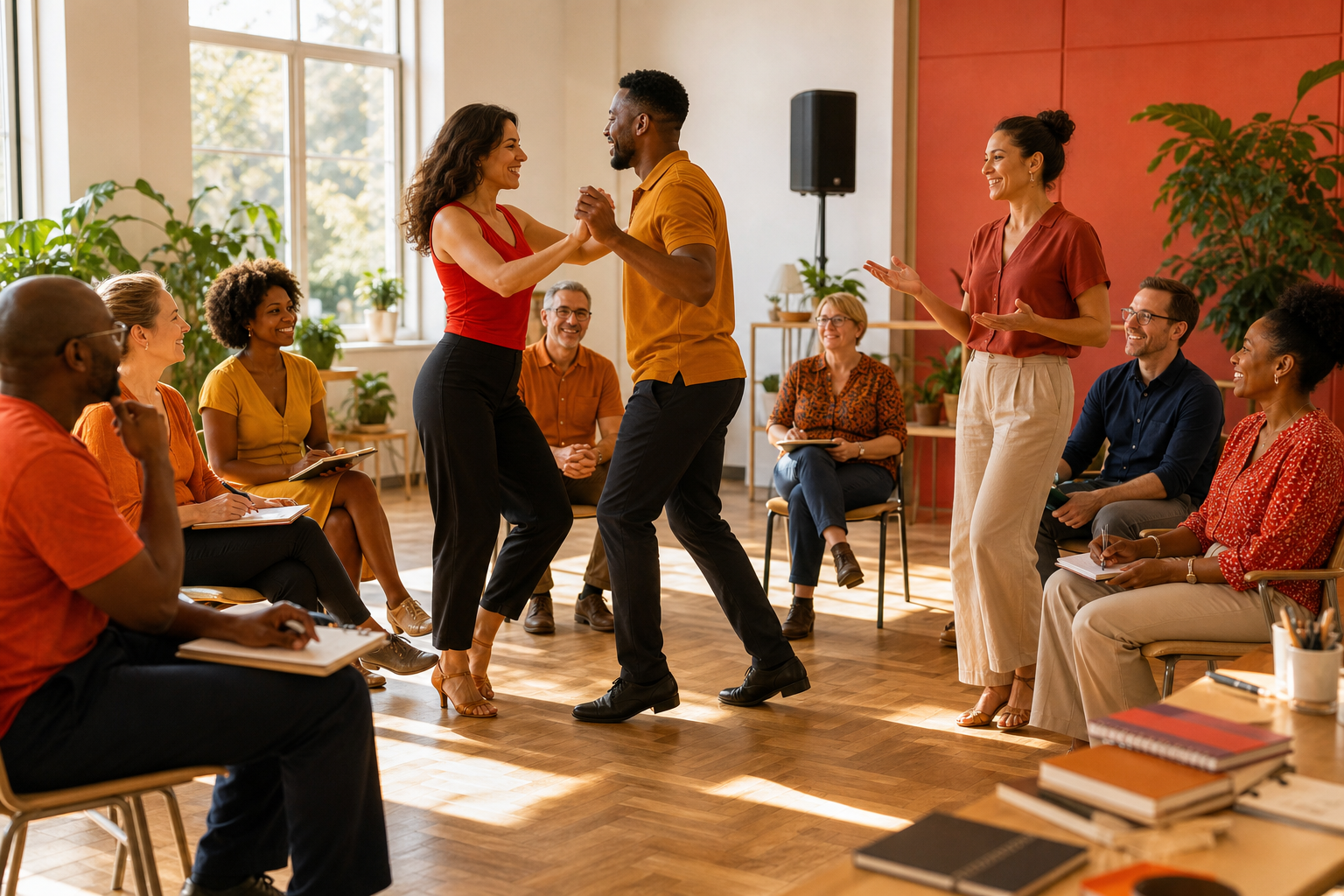 Organisation group taking part in a salsa-led wellbeing pilot session