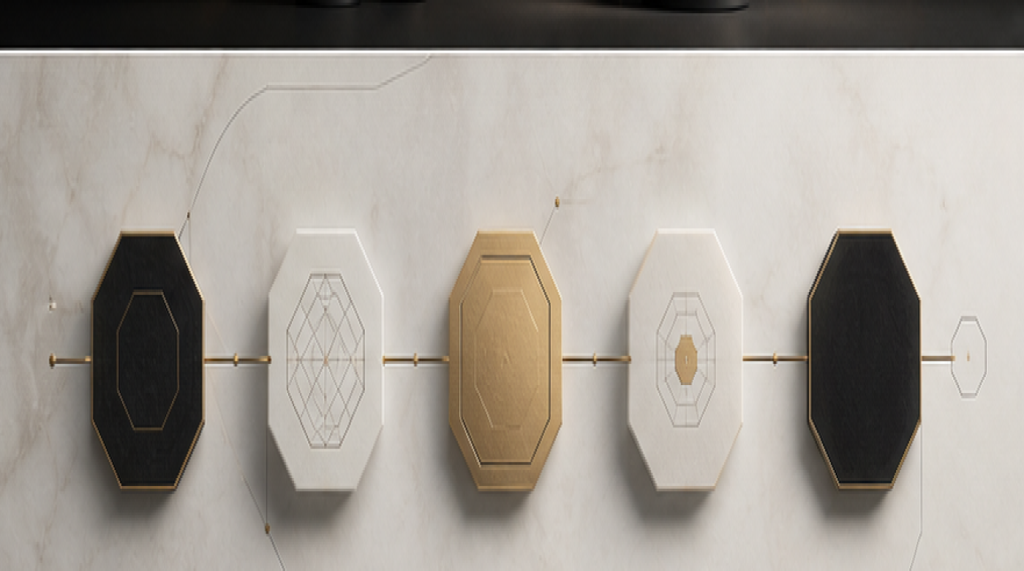 Abstract gold and black pathway showing trade mark registration steps.