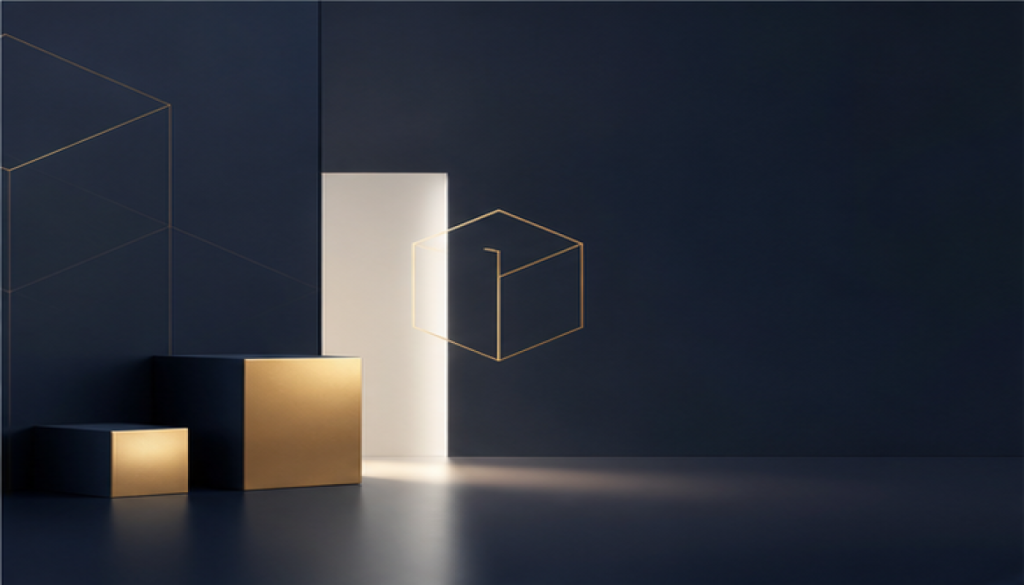 Abstract gold and navy blocks representing a start-up brand launch.